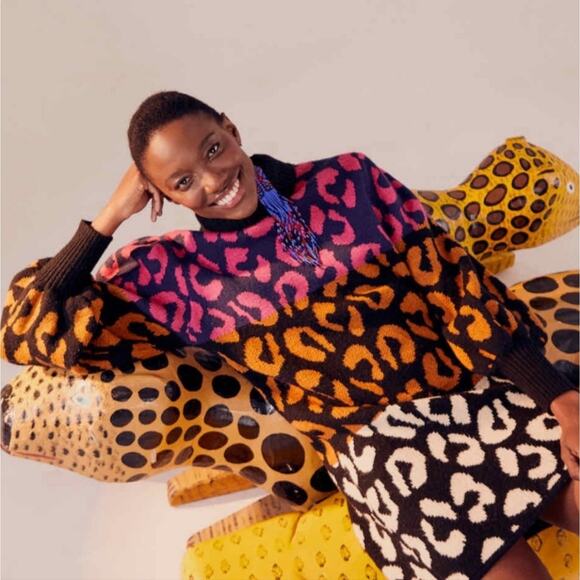 Farm‎ Rio Mixed Leopards Striped Sweater Dress Size Small New Animal Print - Picture 2 of 10